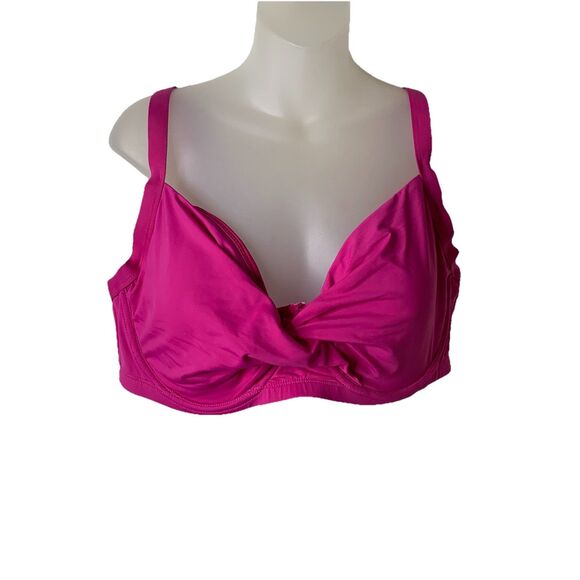 CATALINA Swimwear Bikini Twist Top Women's Plus 1X Underwire Hot Pink Padded NWT - Picture 6 of 11